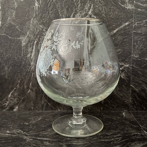 Floral Glass Goblet with Silver Rim - Picture 7 of 9